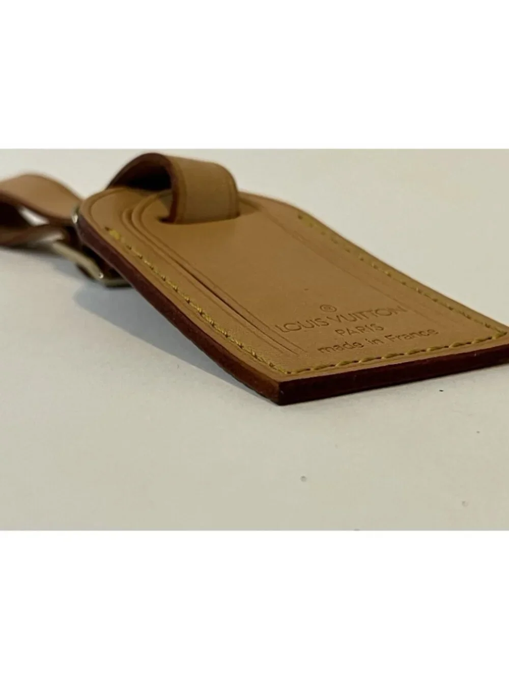 Authentic Louis Vuitton Vachetta Leather Luggage Tag Brass Buckle Made France